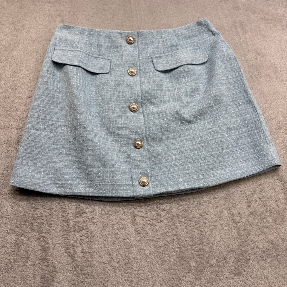 Cider Polly Pocket Skirt Women 0XL Sky Blue Tweed Pearl Mini Coquette Preppy Y2K